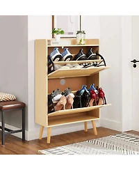 Gaomon Rattan Shoe Cabinet for Entryway, Holds 12-18 Pairs of Shoes, Anti-Tip Design for Closet