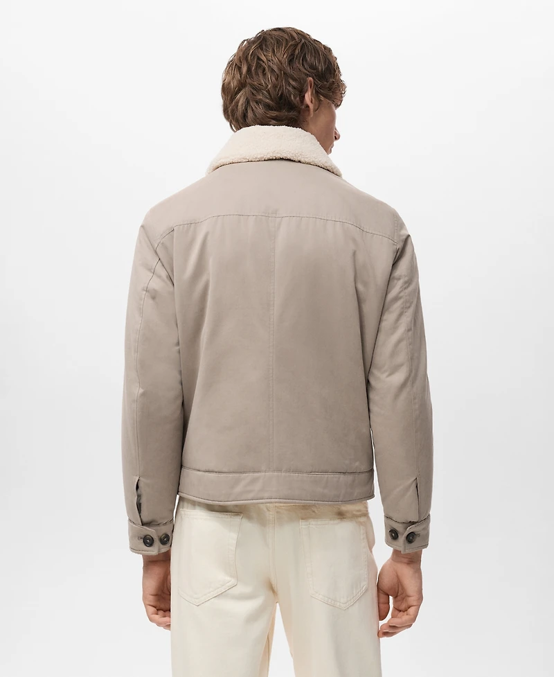 Mango Men's Shearling-Effect Collar Quilted Jacket