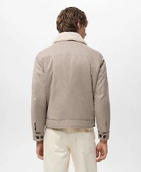 Mango Men's Shearling-Effect Collar Quilted Jacket