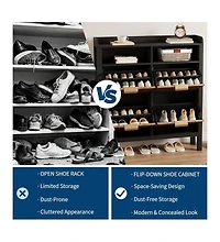 gaomon Shoe Cabinet with 4 Flip Drawers, Slim Fluted Freestanding Shoe Storage Organizer with Legs