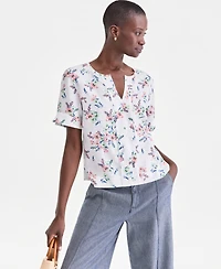 Charter Club Women's 100% Linen Split-Neck Top, Exclusively at Macy's