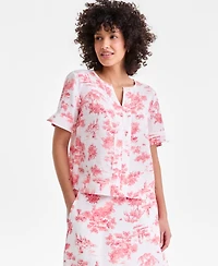 Charter Club Women's 100% Linen Split-Neck Top, Macy's Exclusive