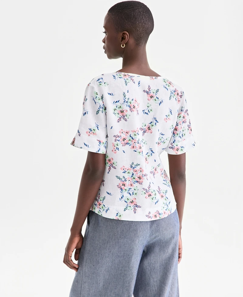 Charter Club Women's 100% Linen Split-Neck Top, Exclusively at Macy's