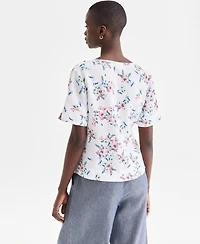 Charter Club Women's 100% Linen Split-Neck Top, Exclusively at Macy's