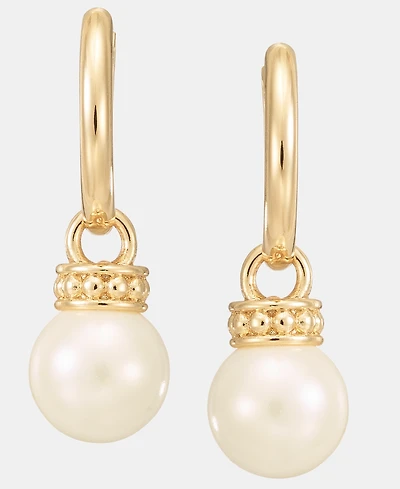 Lauren Ralph Lauren Gold-Tone Glass Pearl Drop Huggie Earrings
