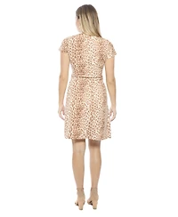 24seven Comfort Apparel Women's Cheetah Collar Knee Length Side Tie Wrap Dress