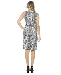24seven Comfort Apparel Women's Cheetah V-Neck Sleeveless Faux Wrap Tulip Hem Midi Dress