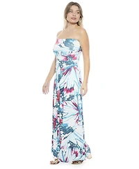 24seven Comfort Apparel Women's Butterfly A-Line Strapless Pocket Maxi Dress