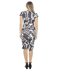 24seven Comfort Apparel Women's Abstract V-Neck Short Sleeve Knee Length Faux Wrap Dress