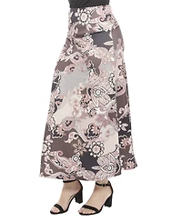 24seven Comfort Apparel Women's Paisley Elastic Waist A-Line Maxi Skirt