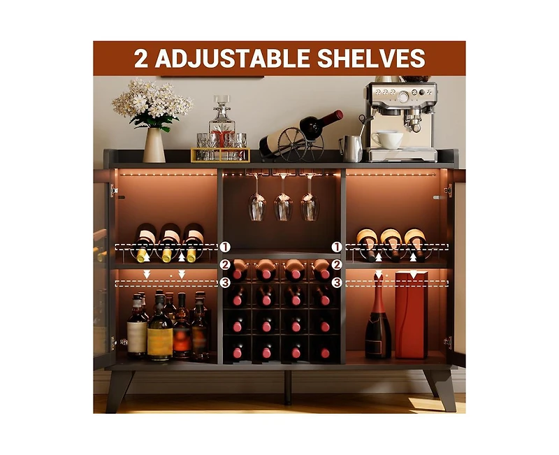 gaomon Bar Cabinet with Led Light, Liquor Cabinet with Racks & Glass Holder
