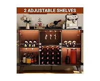gaomon Bar Cabinet with Led Light, Liquor Cabinet with Racks & Glass Holder