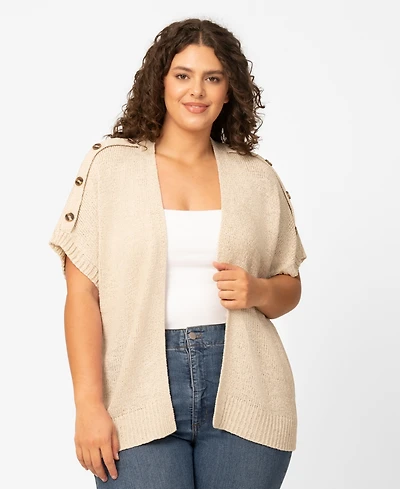 Melissa Paige Plus Size Button Shoulder Flyaway Open Front Cardigan, Macy's Exclusive