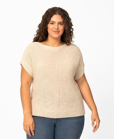 Melissa Paige Plus Size Button Back Tape Yarn Short-Sleeve Knit Sweater, Macy's Exclusive