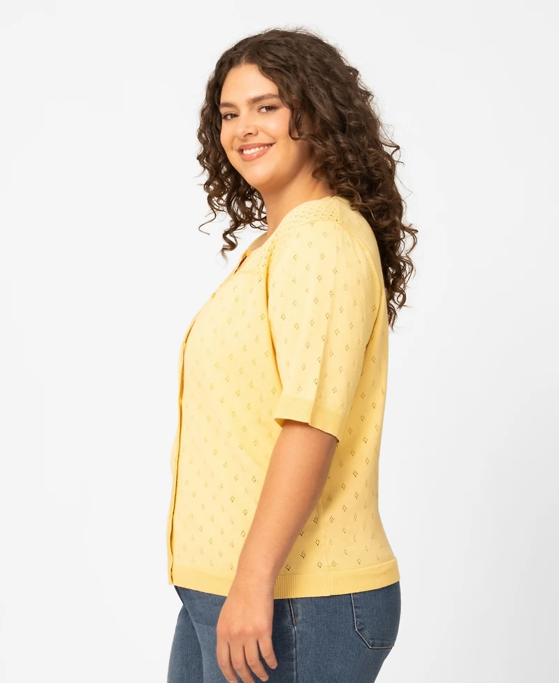 Melissa Paige Plus Size Diamond Pointelle Elbow-Sleeve Cardigan, Macy's Exclusive