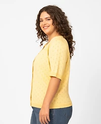 Melissa Paige Plus Size Diamond Pointelle Elbow-Sleeve Cardigan, Macy's Exclusive