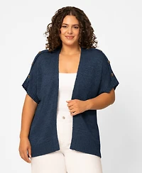 Melissa Paige Plus Size Button Shoulder Flyaway Open Front Cardigan, Macy's Exclusive