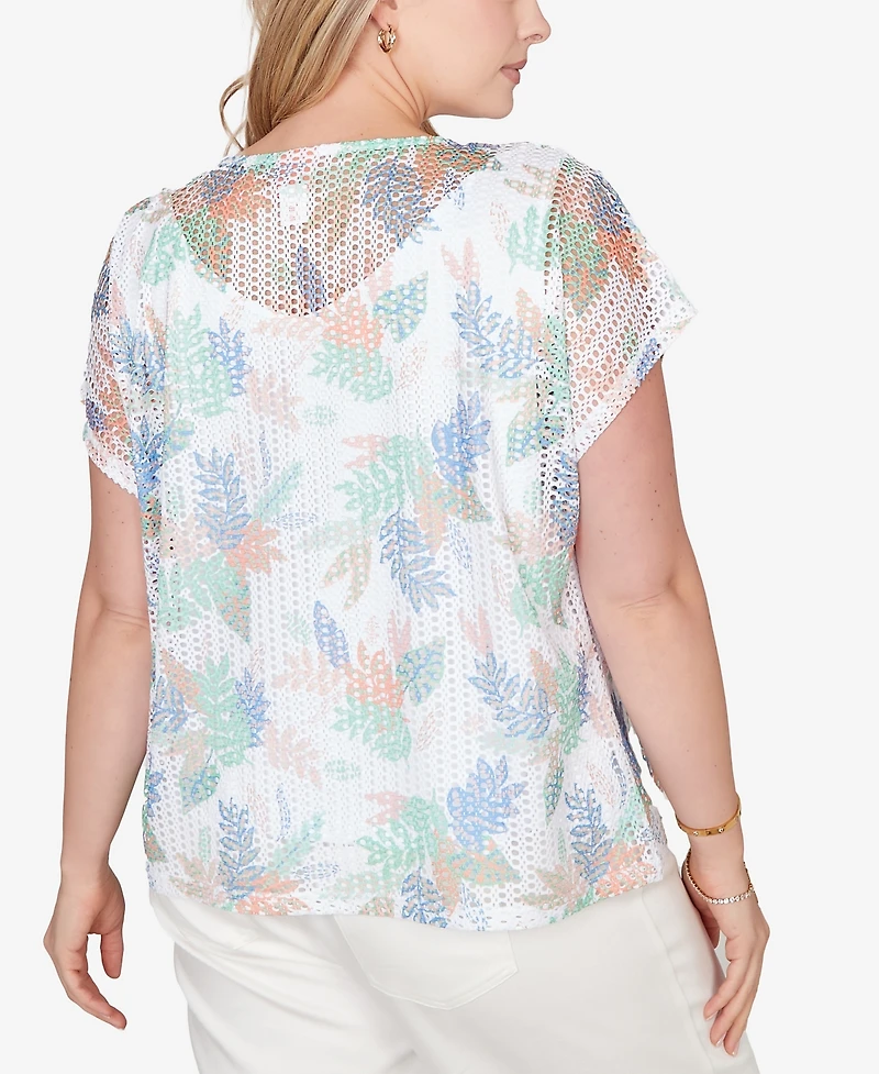Hearts Of Palm Plus Printed Oval Texture Keyhole Top