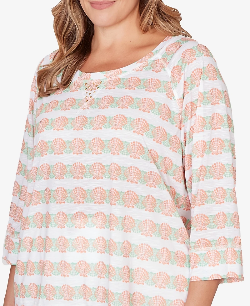 Hearts Of Palm Plus Printed 3/4 Sleeve Blouson Top