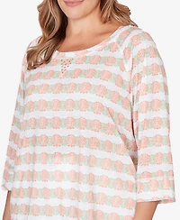 Hearts Of Palm Plus Printed 3/4 Sleeve Blouson Top