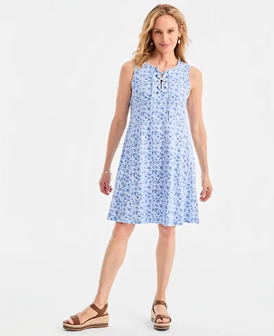 Style & Co Women's Printed Lace-Up Sleeveless Dress, Macy's Exclusive