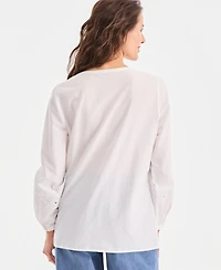 Style & Co Women's Cotton Eyelet Long-Sleeve Blouse, Macy's Exclusive