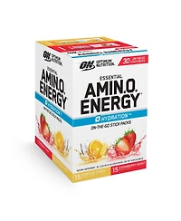 Optimum Nutrition Essential Amino Energy Plus Electrolytes Stick Packs, Energy Powder, Surfside Citrus and Strawberry Burst, 30 Count