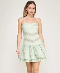 Beauty & Grace Women's Square Neck Drop-Waist Rib-Knit Lawn Mini Dress