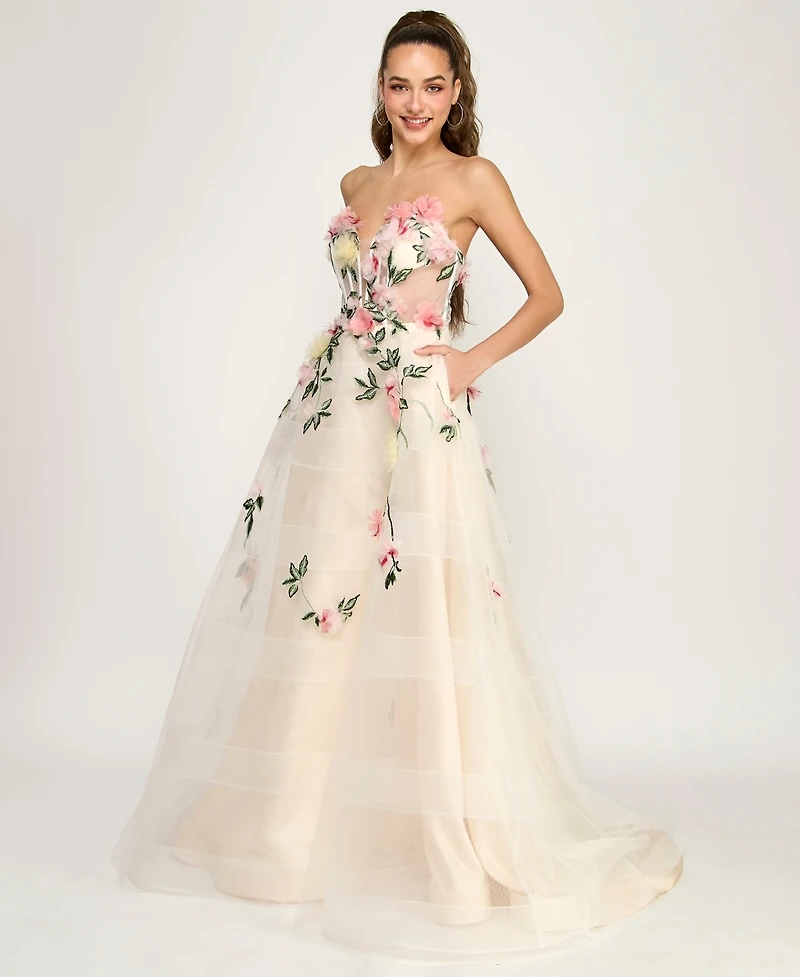 Say Yes Juniors' Strapless Illusion Ball Gown