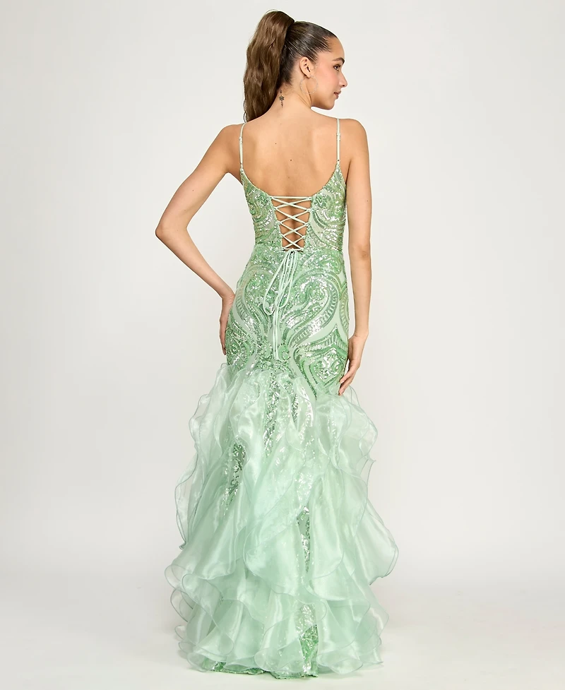 B Darlin Juniors' Spaghetti Straps V-Neck Gown