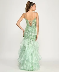 B Darlin Juniors' Spaghetti Straps V-Neck Gown