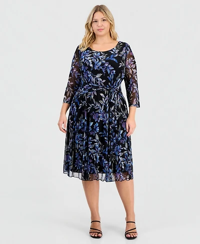 Connected Plus Printed Chiffon Tie-Waist Dress