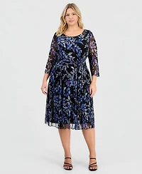 Connected Plus Printed Chiffon Tie-Waist Dress
