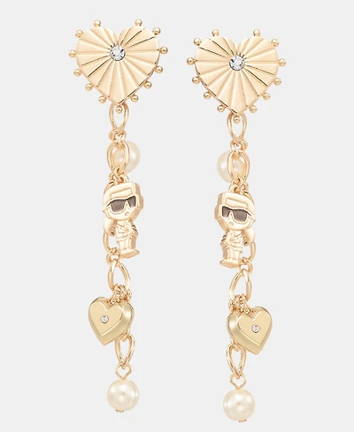 Karl Lagerfeld Paris Pave Heart, Imitation Pearl & Karl Charm Linear Drop Earrings