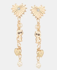 Karl Lagerfeld Paris Pave Heart, Imitation Pearl & Karl Charm Linear Drop Earrings