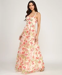 Invitee Women's Strappy Corseted Sequin Floral Ball Gown
