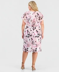 Connected Plus Floral-Print Overlay A-Line Dress