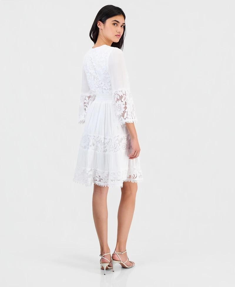 Robbie Bee Petite Lace-Combo 3/4-Sleeve Dress