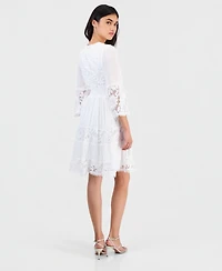 Robbie Bee Petite Lace-Combo 3/4-Sleeve Dress