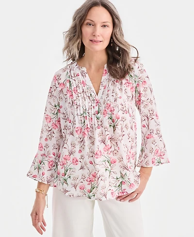 Style & Co Women's Printed Pintuck Ruffle Sleeve Top, Macy's Exclusive