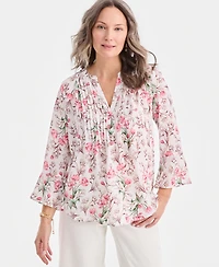 Style & Co Women's Printed Pintuck Ruffle Sleeve Top, Macy's Exclusive