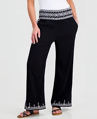 And Now This Petite Embroidered-Trim Wide-Leg Pants, Macy's Exclusive