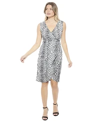 24seven Comfort Apparel Women's Cheetah V-Neck Sleeveless Faux Wrap Tulip Hem Midi Dress