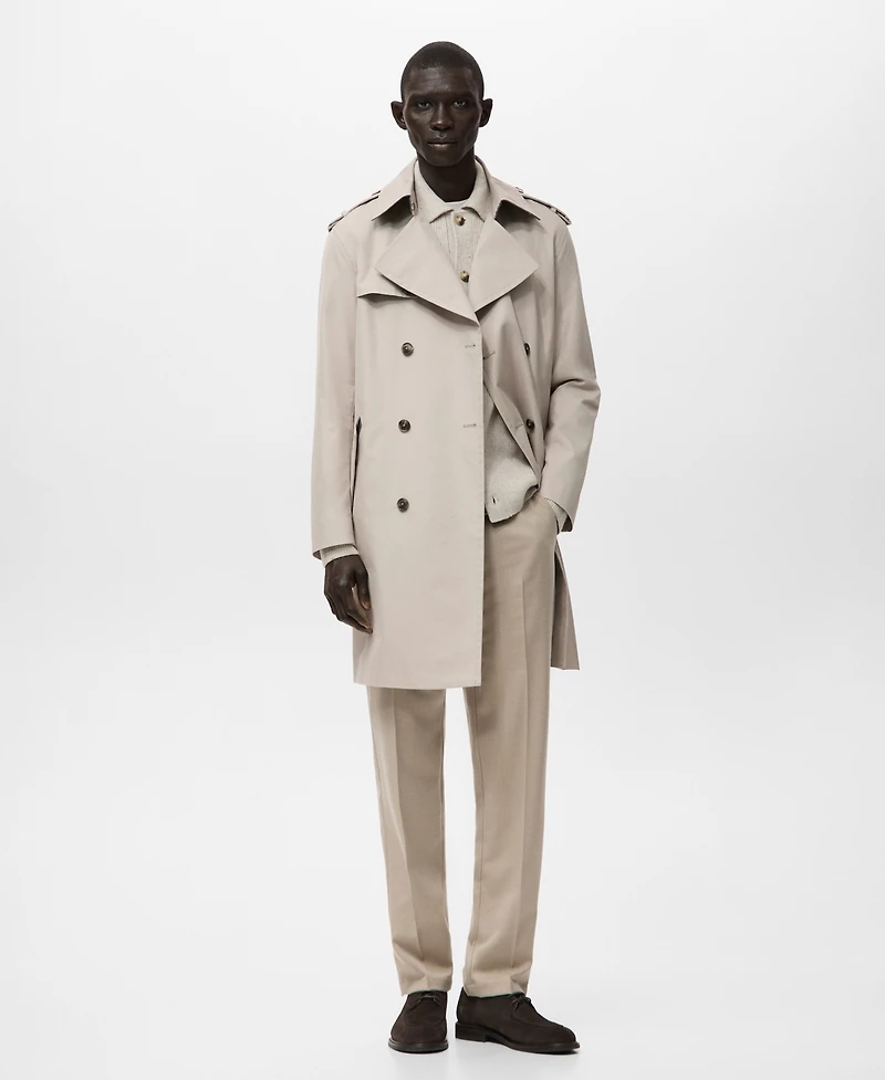 Mango Men's Water-Repellent Belted Trench Coat