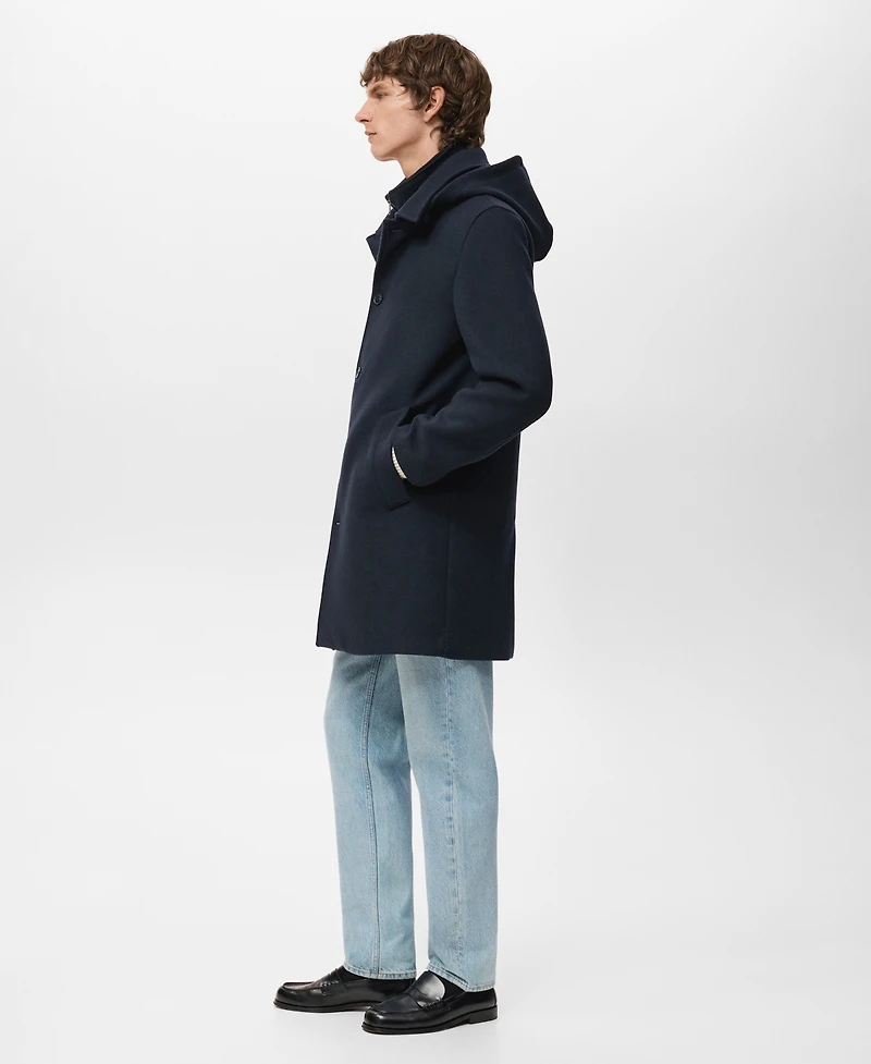 Mango Men's Detachable Inner Collar Wool Coat