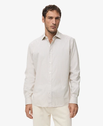 Mango Men's Regular Fit Striped Cotton Shirt