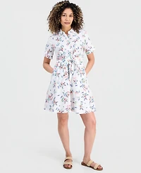 Charter Club Petite Linen Shannons Garden Tie-Front Dress, Macy's Exclusive