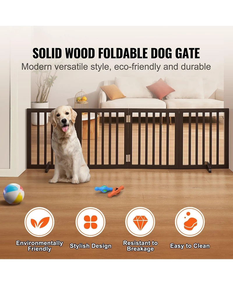 Cozito 4-Panel Folding Indoor Pet Gate, 24" H x 80.3" W, Adjustable Barrier with Quiet Foot Pads