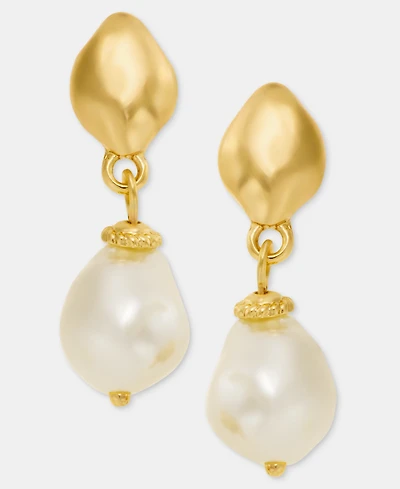 Anne Klein Baroque Imitation Pearl Hammered Drop Earrings