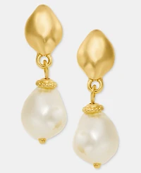 Anne Klein Baroque Imitation Pearl Hammered Drop Earrings